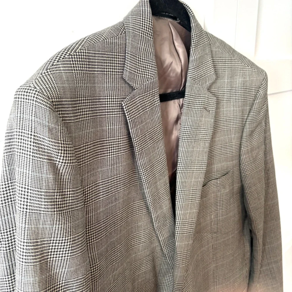 Lauren Ralph Lauren Men's Black‎ Tan Glen Plaid Silk Wool Sports Jacket Size 44R